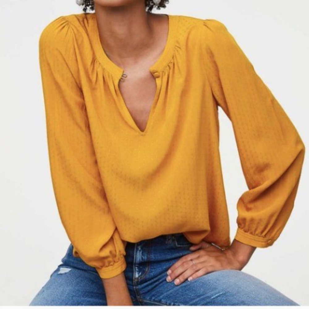Loft Mustard Yellow Key Hole Rayon Blouse …